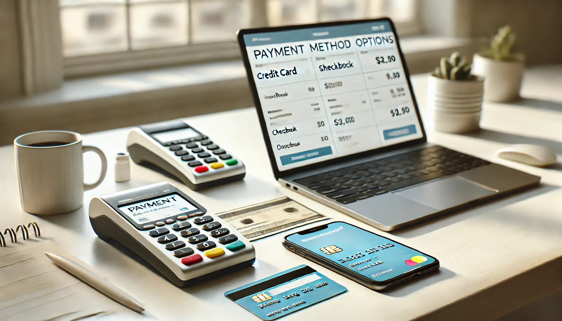 Online payment options on smartphone and laptop