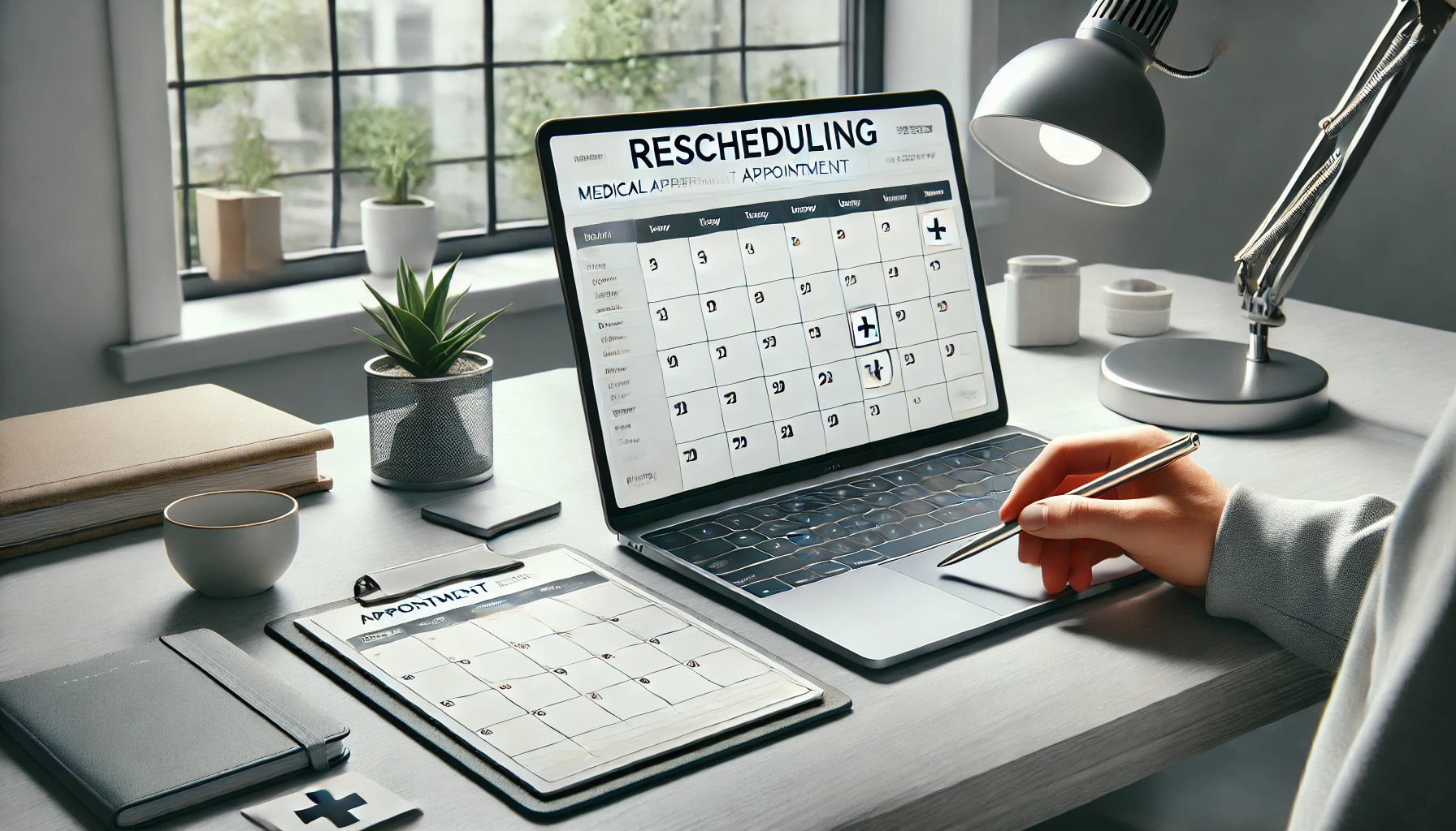 Hands rescheduling an appointment on a digital calendar